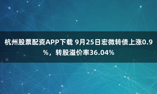 杭州股票配资APP下载 9月25日宏微转债上涨0.9%，转股溢价率36.04%